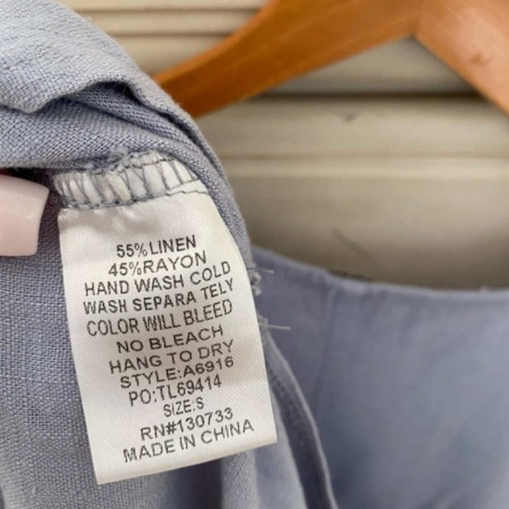 Umgee Light Blue Ruffle Sleeve Tunic Top Frayed Hem Linen Blend Size Small - Picture 4 of 4